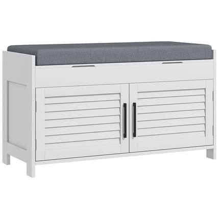 Front. Homcom - Storage Bench, Modern Entryway Bench with Cushion, Hidden Compartments, Adjustable Shelves - White.