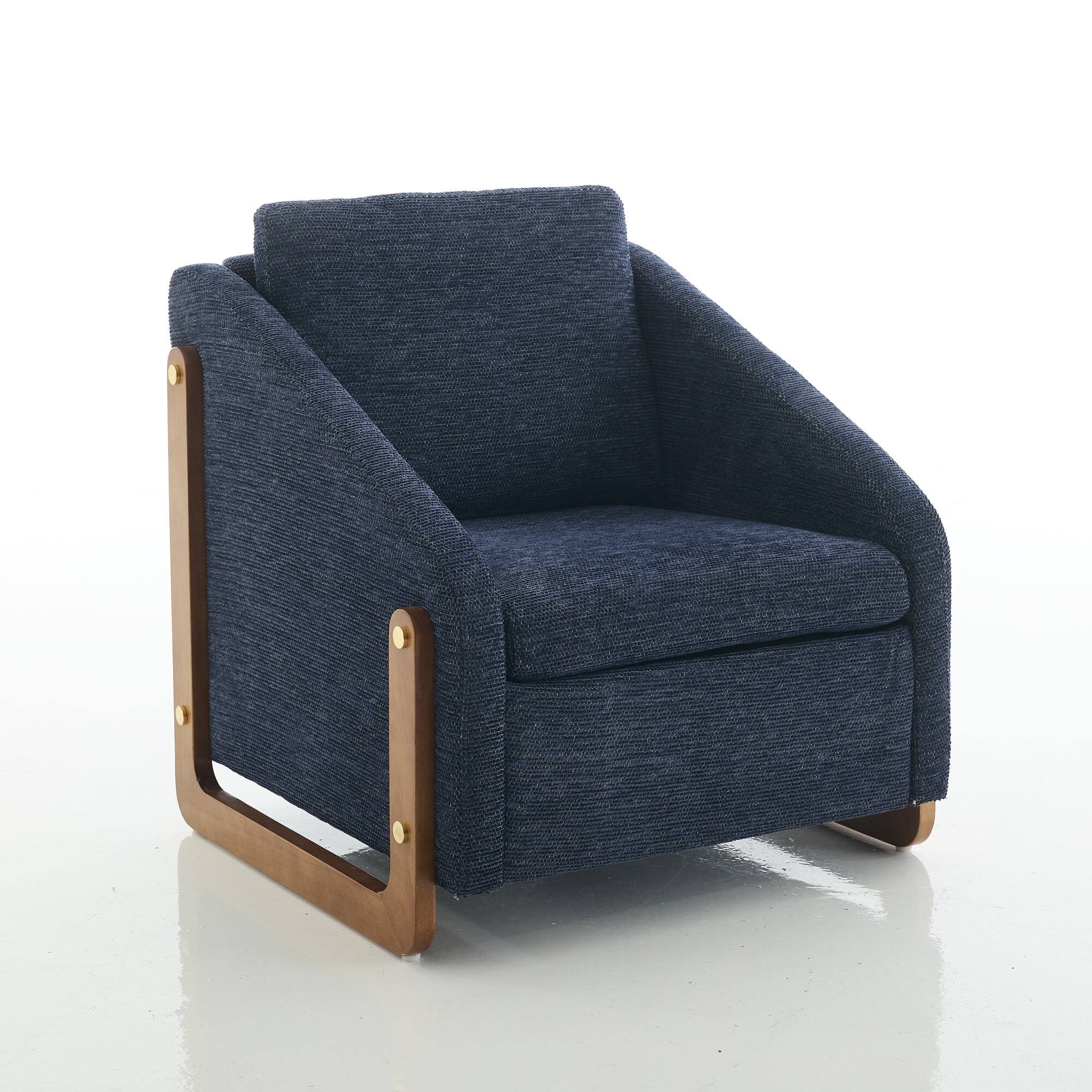 Alt View 8. GOODSILO - Modern Upholstered Armchair with Wooden Side Frame and Cushioned Seat for Living Room or Bedroom - Blue.