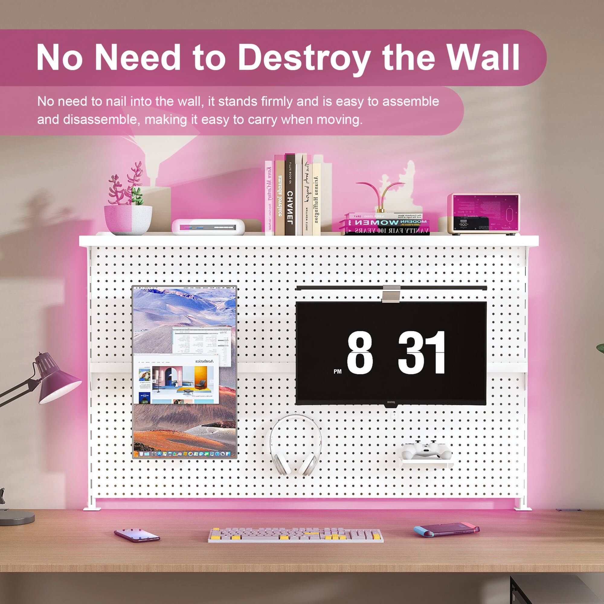 No Need to Destroy the Wall

No need to nail into the wall, it stands firmly and is easy to assemble and disassemble, making it easy to carry when moving.