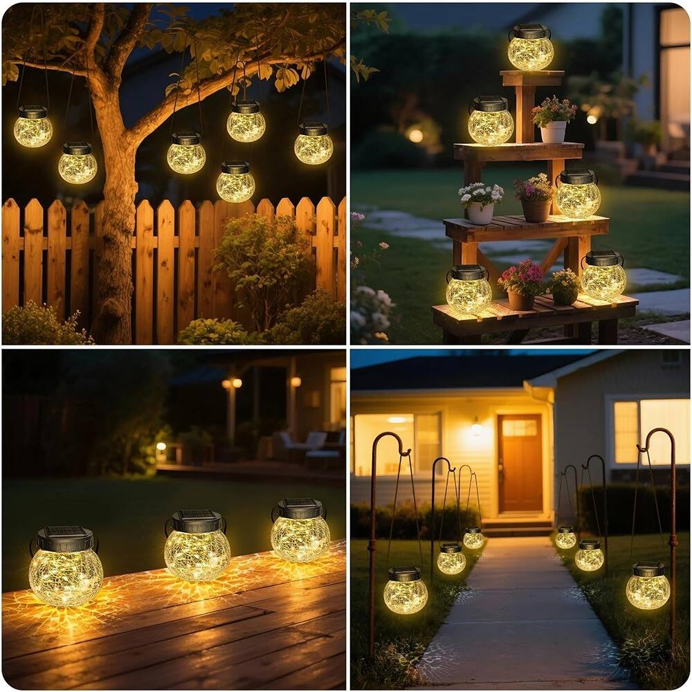 Angle. MOSZAR LLC - Six-piece outdoor waterproof solar lanterns with thirty LED lights and glass - 6 Packs-Warm White.