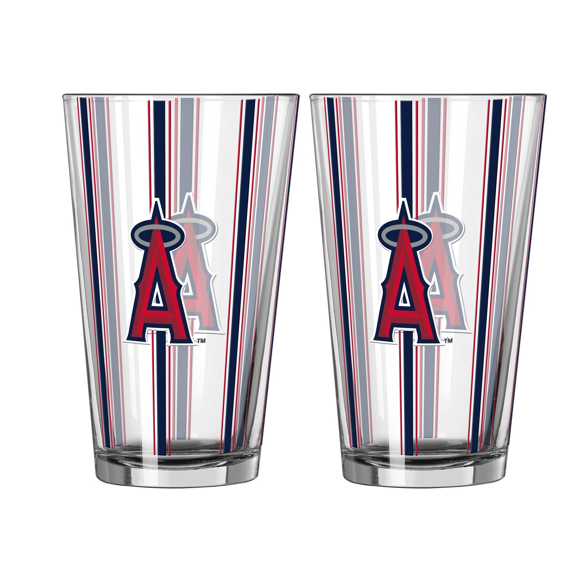 Front. Logo Brands - Los Angeles Angels Two-Piece 16oz. Striped Pint Glass Set - Multicolor.