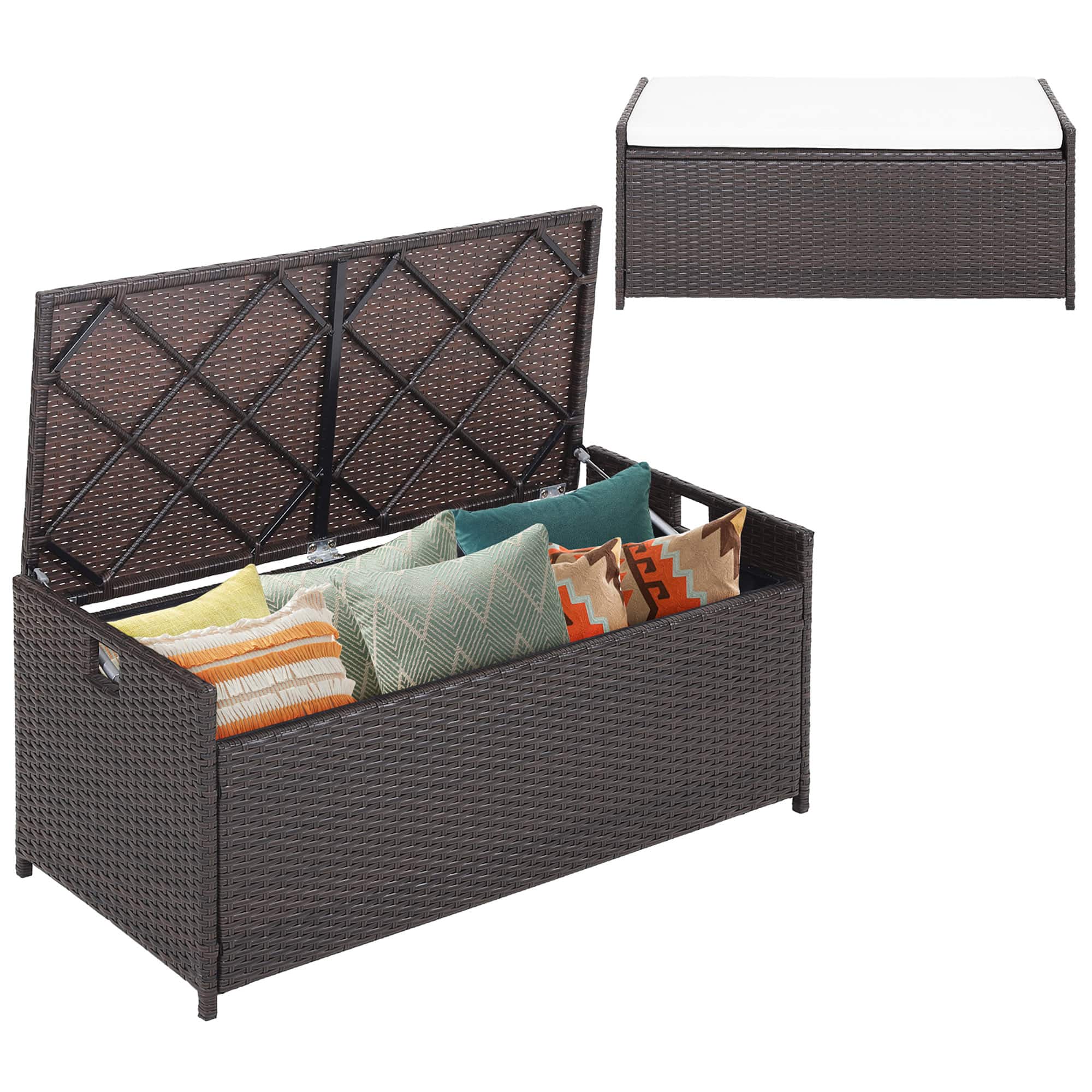 Costway - 34 Gallon Patio Wicker Storage Deck Box W/Cushion Off Backyard - Mix Brown