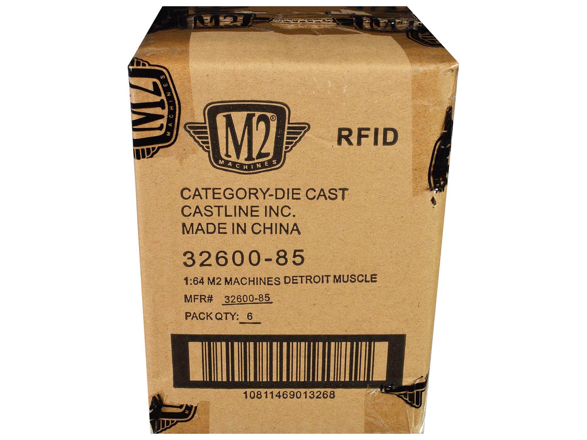 M2 Machines  
RFID  
CATEGORY-DIE CAST  
CASTLINE INC.  
MADE IN CHINA  
32600-85  
1:64 M2 MACHINES DETROIT MUSCLE  
MFR# 32600-85  
PACK QTY: 6  
10811469013268