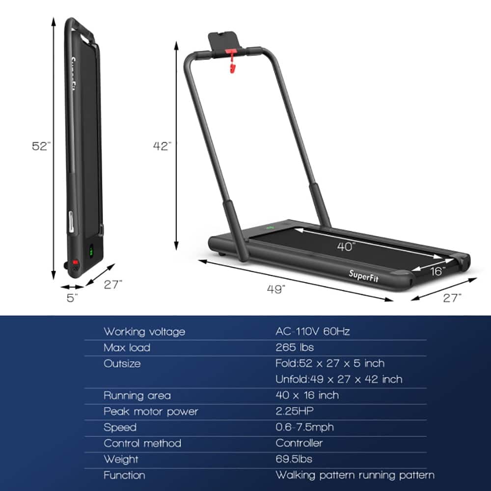 Kadyn - Electric Treadmill, Walking Jogging Machine,2-in-1 Folding Treadmill with Remote Control and LED Display - Black