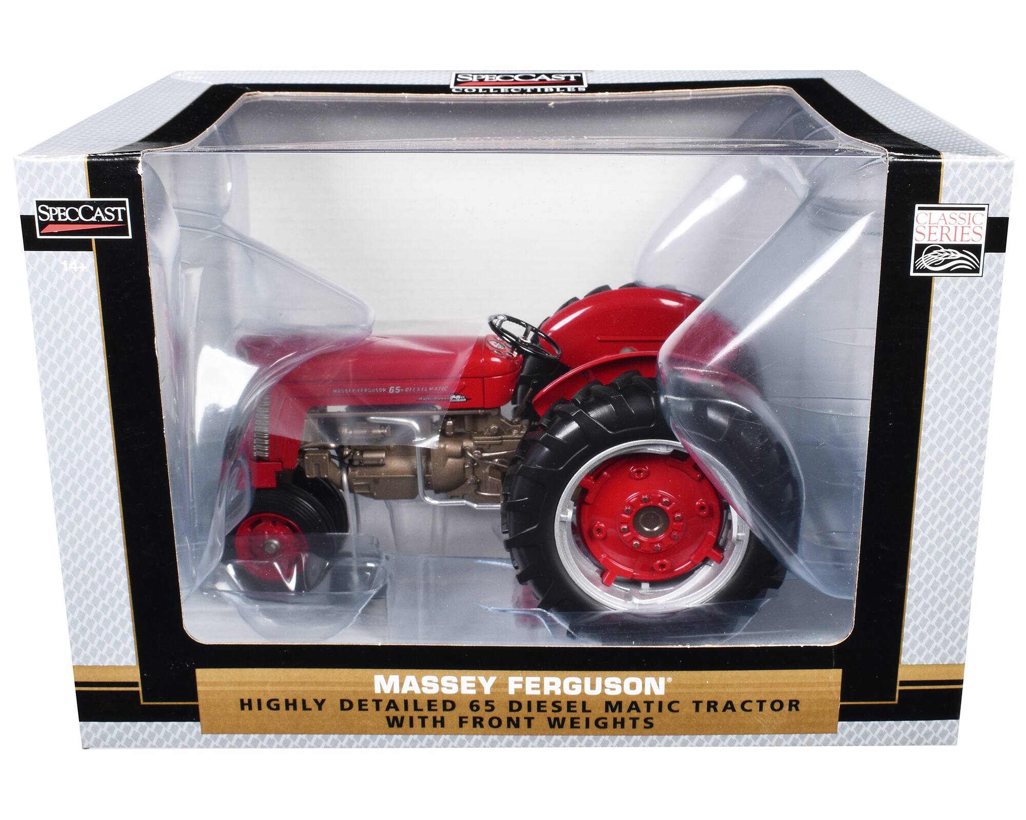 SPECCAST  
CLASSIC SERIES  
14+  
MASSEY FERGUSON HIGHLY DETAILED 65 DIESEL MATIC TRACTOR WITH FRONT WEIGHTS