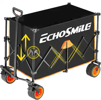Front. Wikistore - Wikistore Heavy Duty Folding Wagon 500lbs Capacity Extended Height All-Terrain Wheels for Camping Garden Beach - Black & Orang.