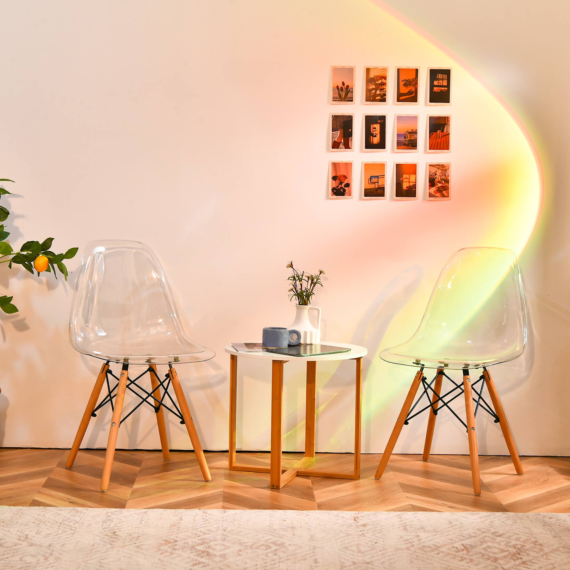 Alt View 9. Costway - Costway Set of 4 Dining Chairs Modern Plastic Shell Side Chair w/ Clear Seat & Wood Legs - Transparent.