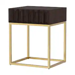 Manhattan Lane - Bran 24 Inch Modern Side End Table, Brown Wood, Gold Steel Base, 1 Drawer - Dark Brown, Gold