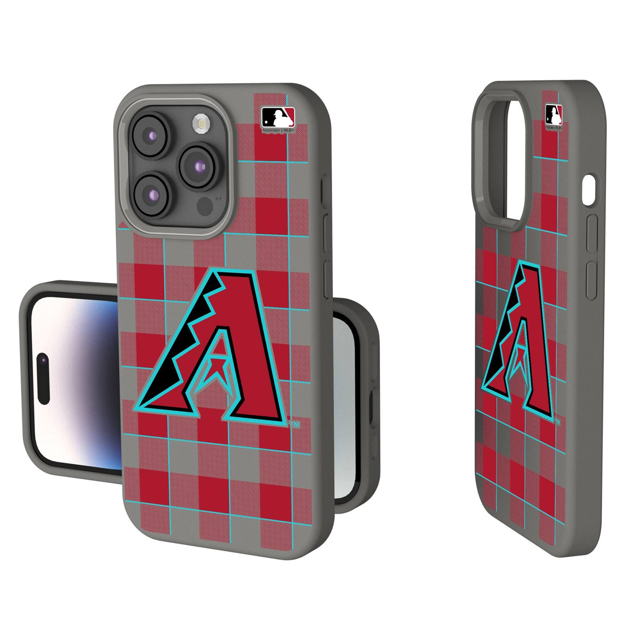 Front. Keyscaper - Arizona Diamondbacks Plaid Soft Touch iPhone Case - 14 Plus - Gray.