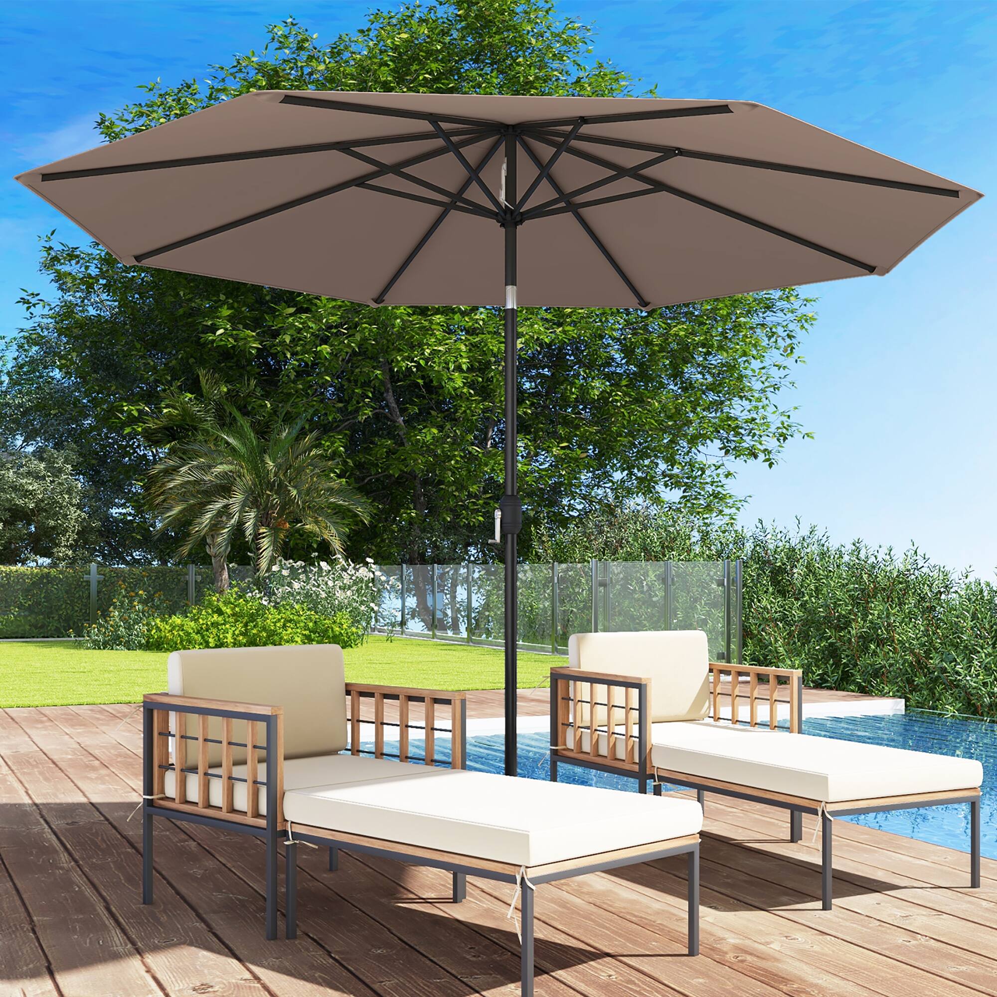 Alt View 1. Gymax - Gymax 300 CM Patio Umbrella Outdoor Heavy Duty Market Umbrella w/ Tilt Mechanism - Tan.