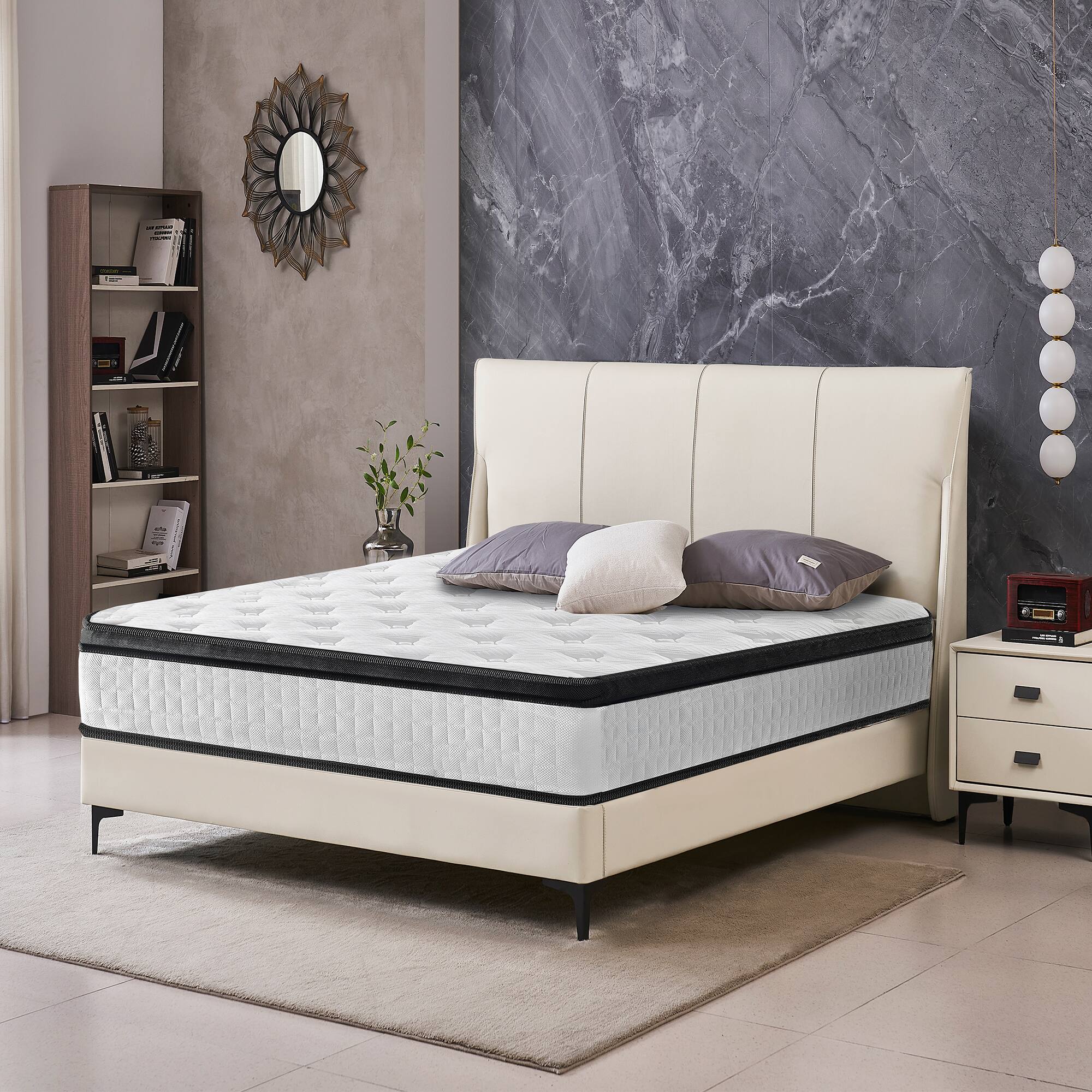Left. GOODSILO - 12 Inch Twin XL Hybrid Mattress with Memory Foam and Pocket Springs, Enhanced Comfort - White+Black.