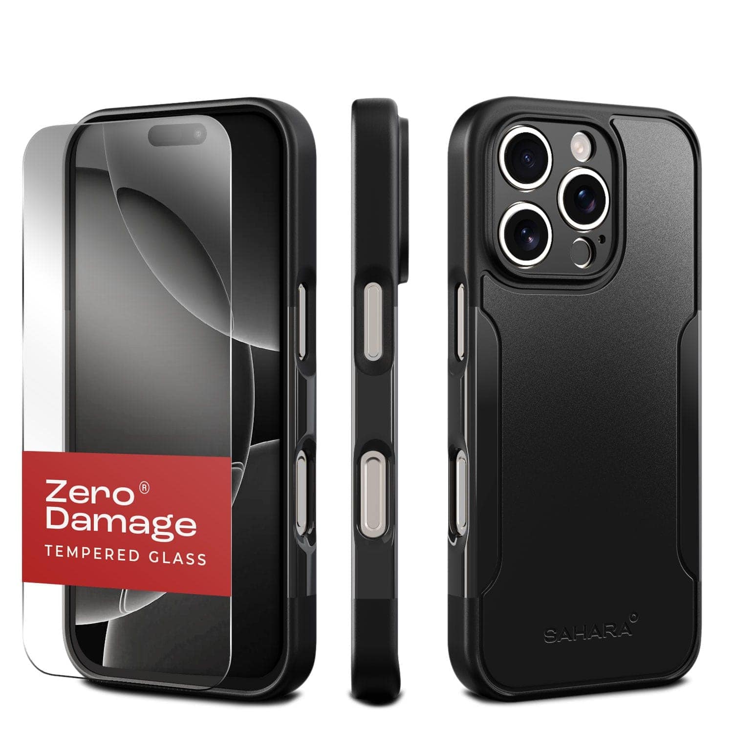 SaharaCase - Classic Series Case & Tempered Glass Kit - iPhone 16 Pro Max - Scorpion Black