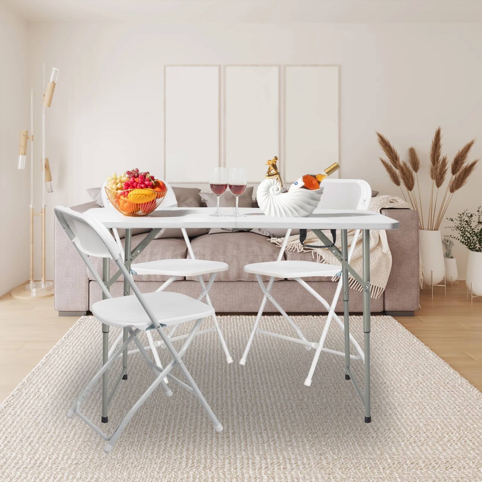 Left. Decksplore - Folding Table 4 Feet - Heavy-Duty Fold-Flat Plastic Table with Height Adjustment Suitable for indoor and outdoor use - White.