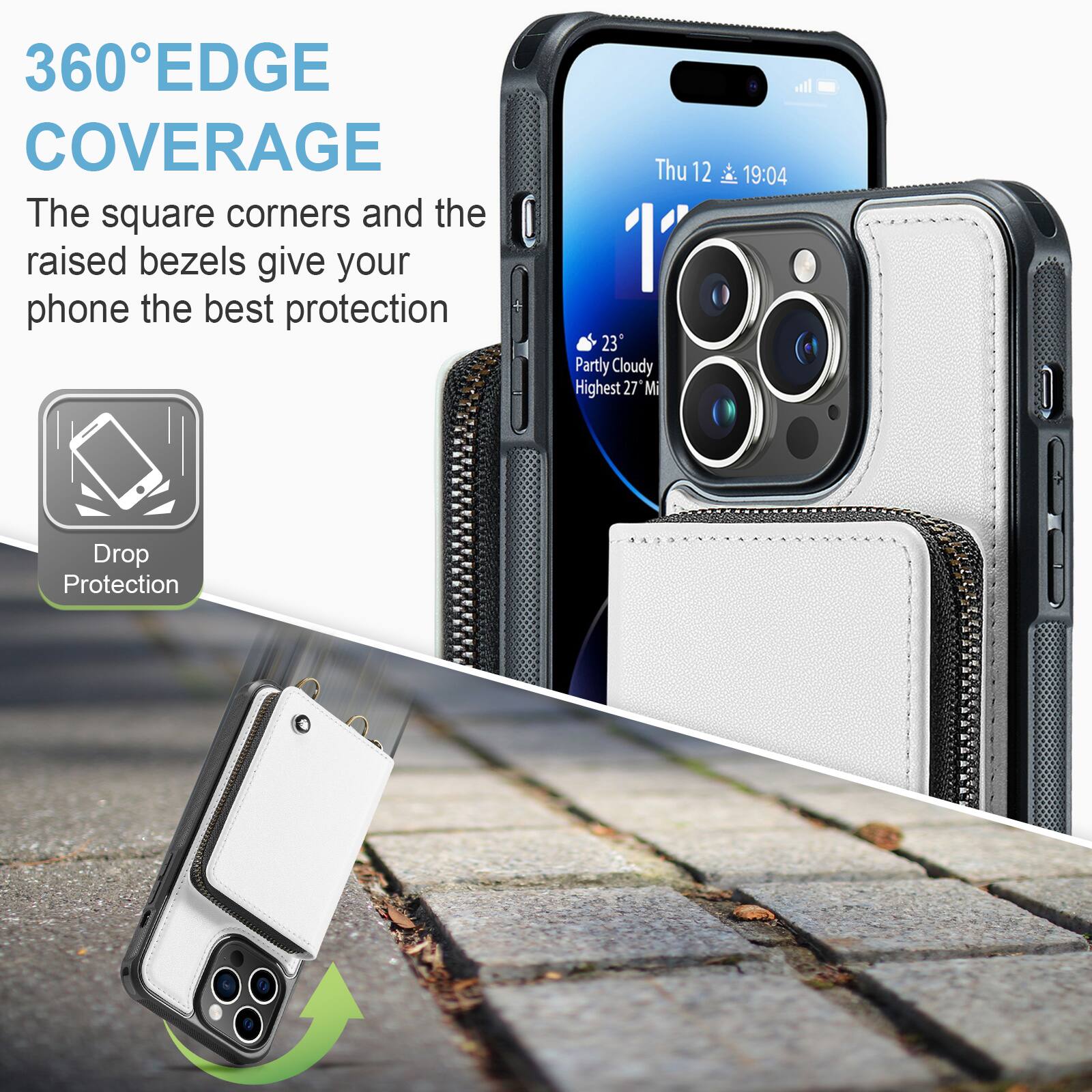 360° EDGE COVERAGE

The square corners and the raised bezels give your phone the best protection

Drop Protection

Thu 12 19:04

Partly Cloudy

Highest 27° Mi