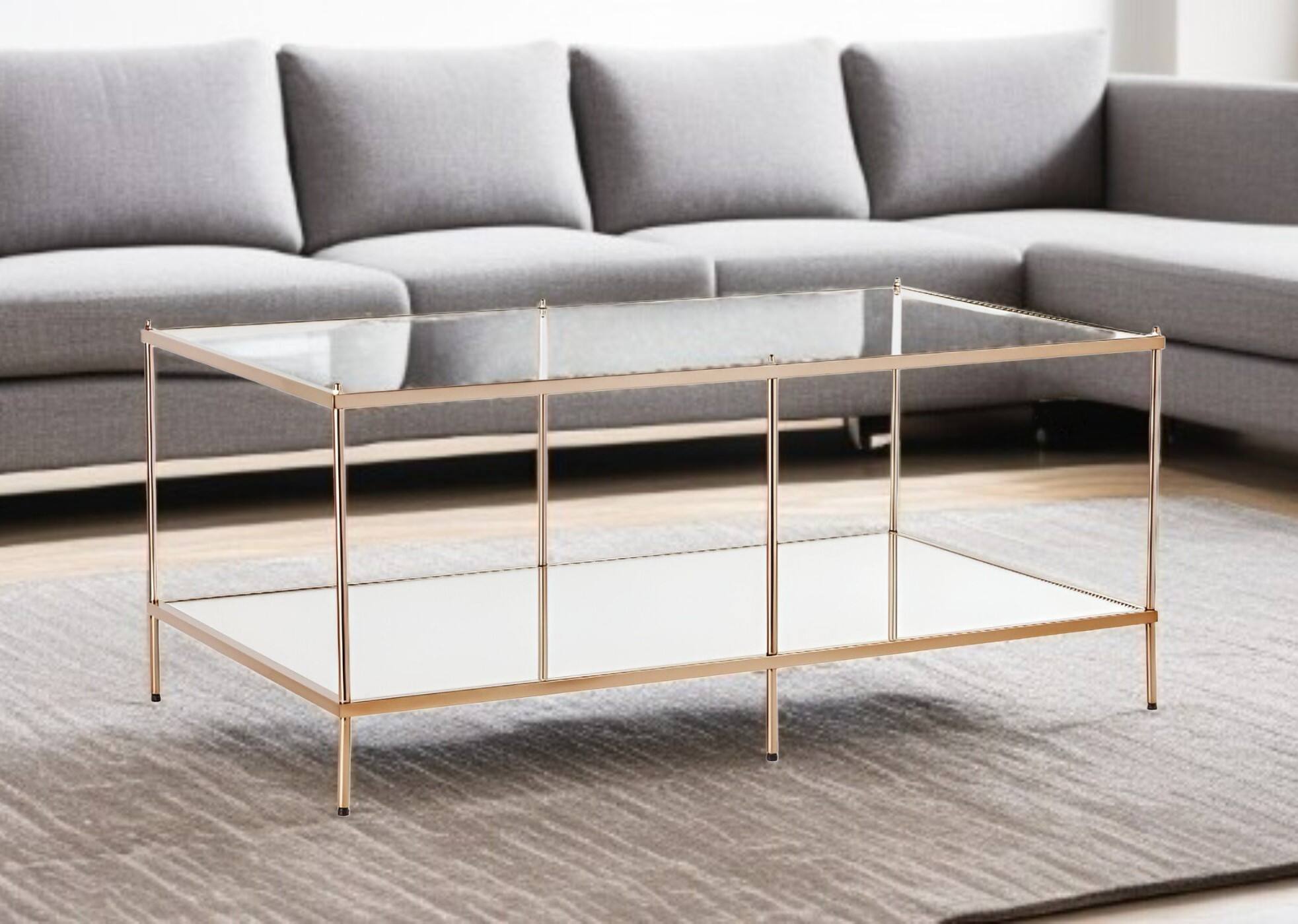 Angle. Hivvago - Hivvago 42 Inch Glass And Metal Coffee Table - Gold.