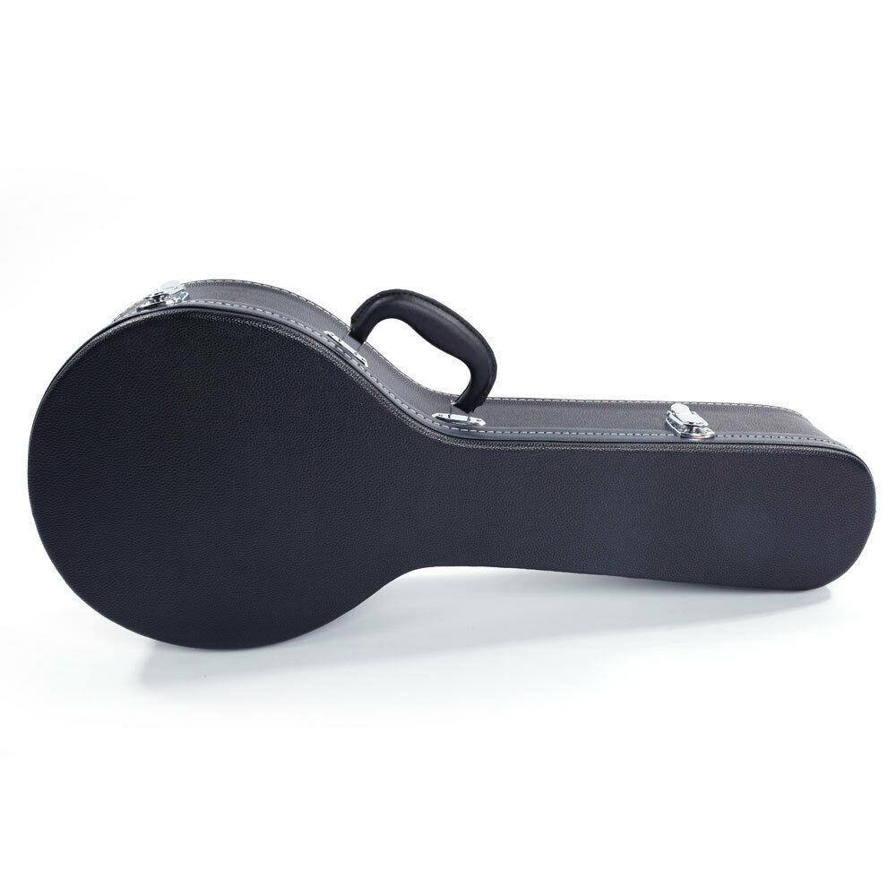 Angle. Winado - A-Style Mandolin Hard Case, Deluxe Leather Hard-Shell Carrying Case, Wooden Protective Case with Plush Interior.