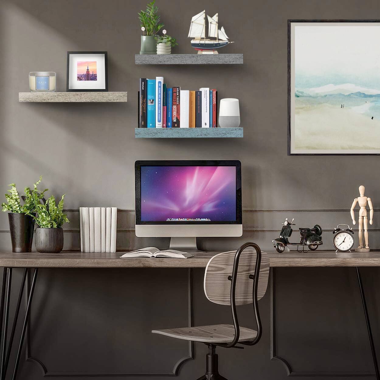 Alt View 3. Sorbus - Sorbus Floating Shelves, Wall Mounted for Home Decor, 16.25 in. W x 5.5 in. D MDF Wood Decorative Wall Shelf (Set of 3) - Rustic.