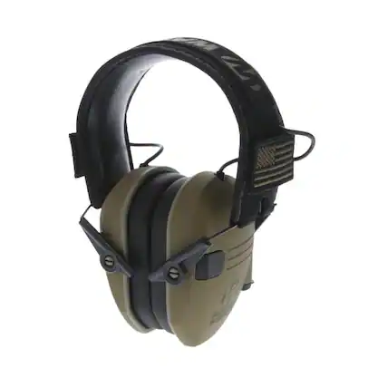 Front. Walkers - Walker's Game Ear Razor Slim Electronic Muff with Omnidirectional Mic (ODG) - Olive Green.