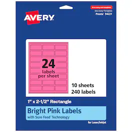Avery - Printable Rectangle Labels, Bright 1" x 2.5", 240ct - Pink
