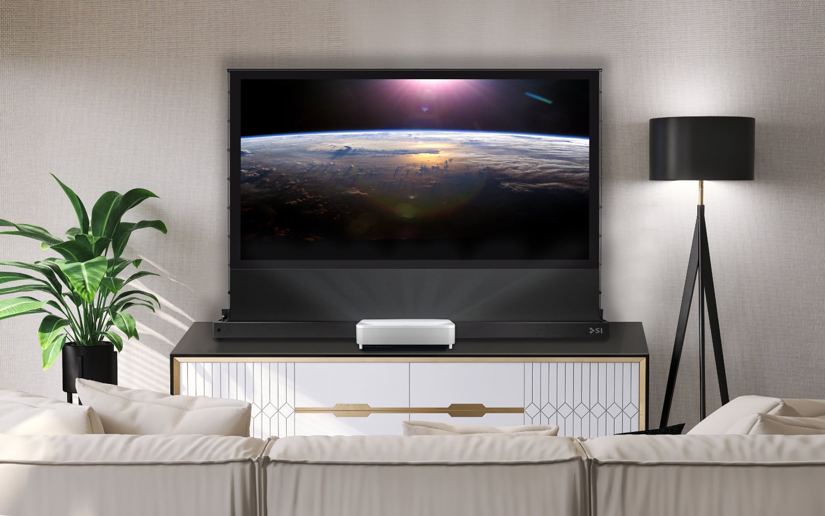 Front. Screen Innovations - Short Throw Lift - 110" - Floor Rising ALR Ultra Short Throw Projector Screen - Black.