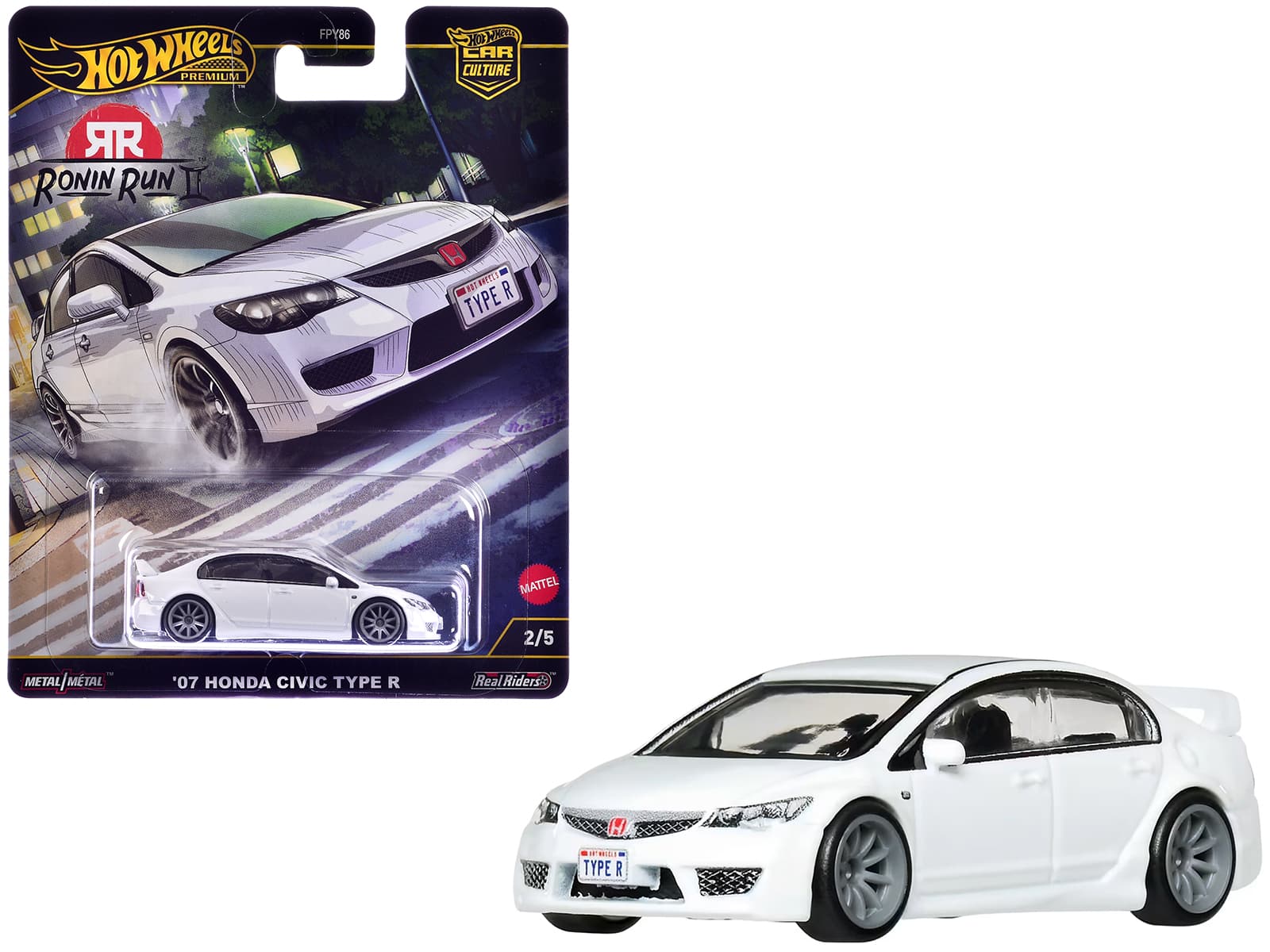 2007 Honda Civic Type R RHD (Right Hand Drive) "Ronin Run II" Series Diecast Model Car by Hot Wheels - White