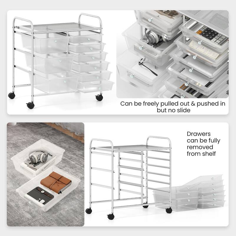Can be freely pulled out & pushed in but no slide  
Drawers can be fully removed from shelf
