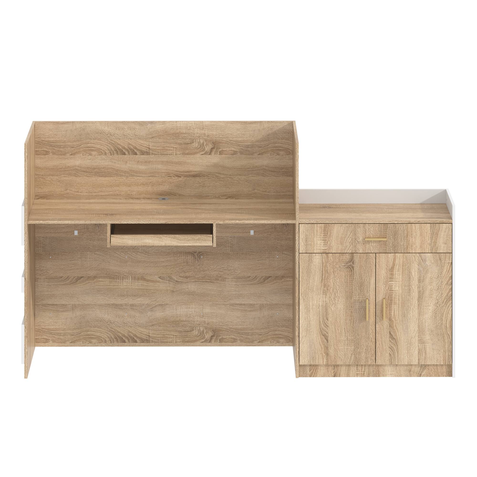 Back. Famapy - Famapy Modern Wood Office Desk & Reception Counter: Organized Storage, Sleek Design for Workspaces - Wooden.