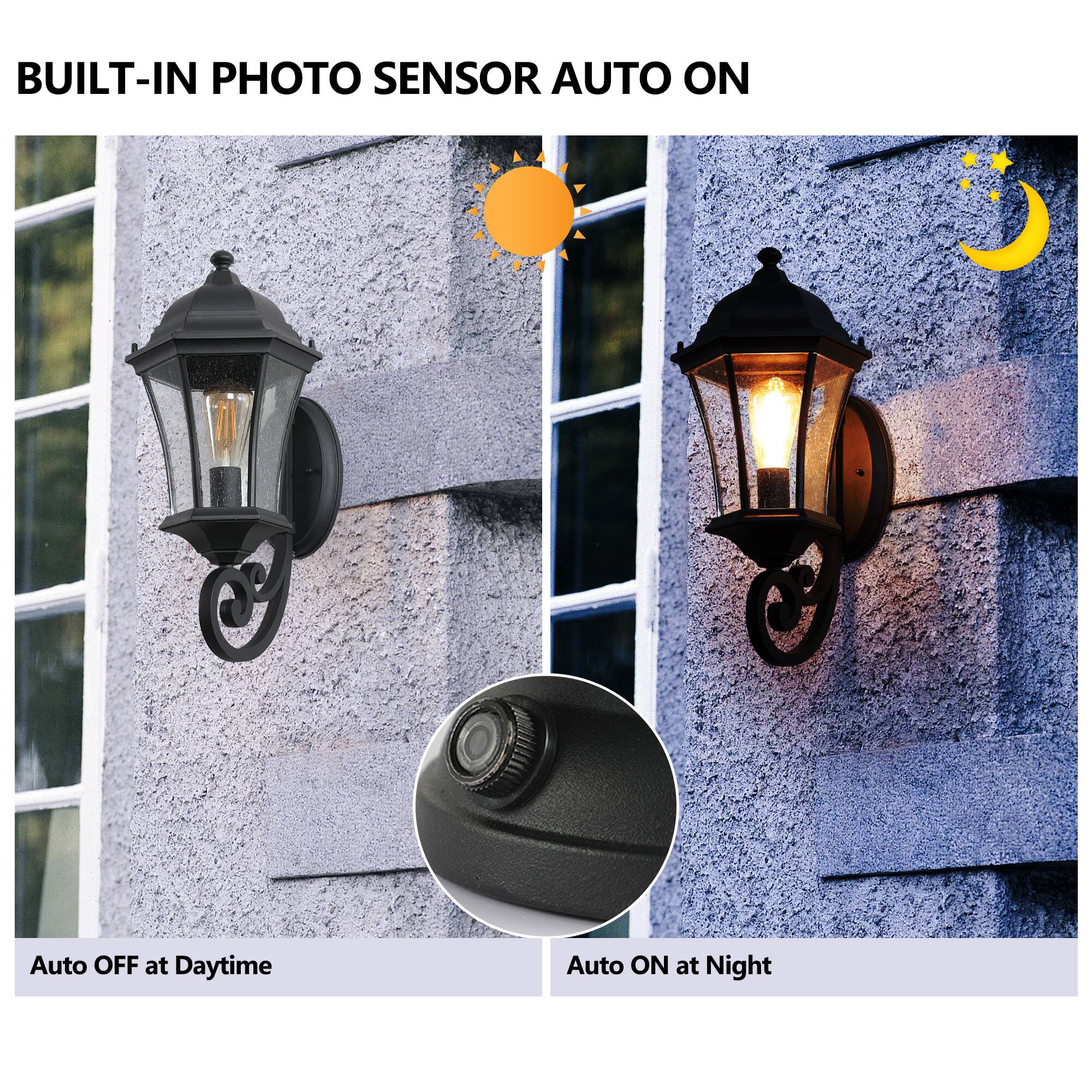 BUILT-IN PHOTO SENSOR AUTO ON

Auto OFF at Daytime

Auto ON at Night