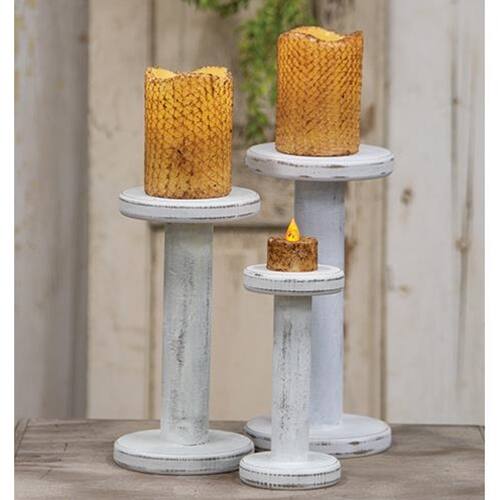 Angle. BreeBe - Farmhouse White Spool Candle holder 10.75" - White.