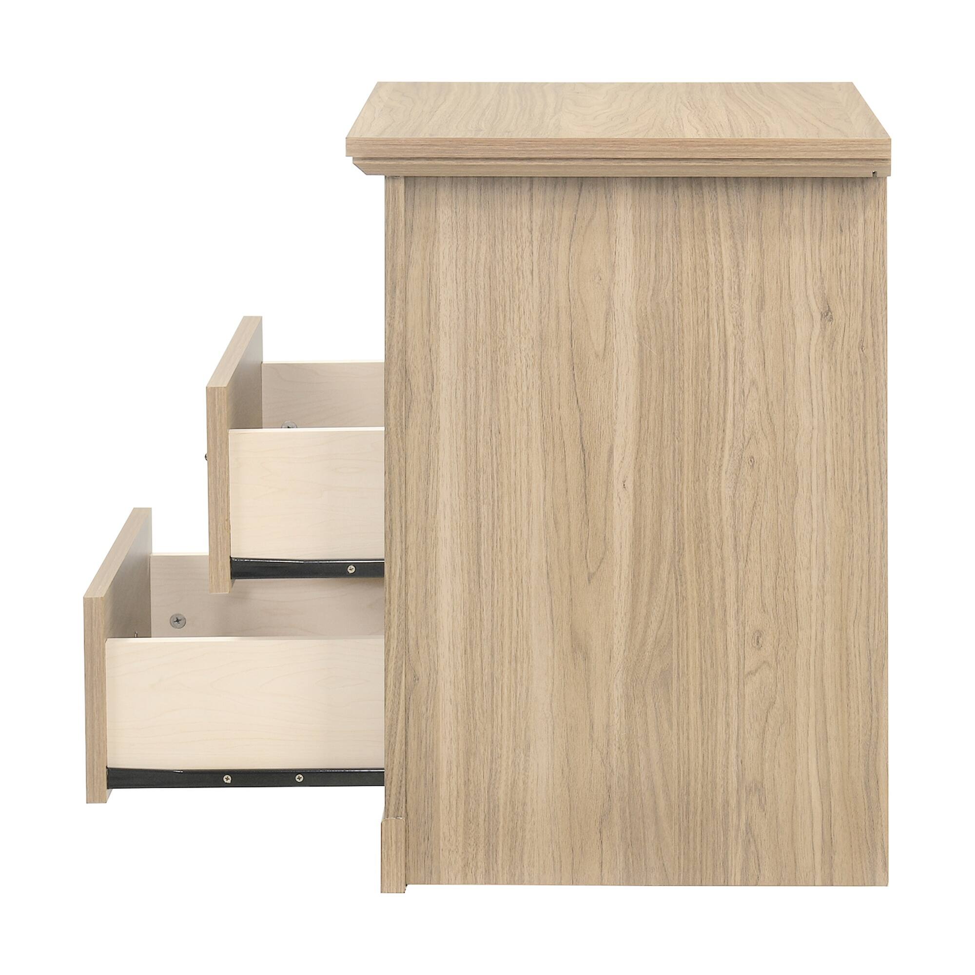 Left. Boyel Living - 2-Drawer Nightstand with Open Storage Shelf - Natural.
