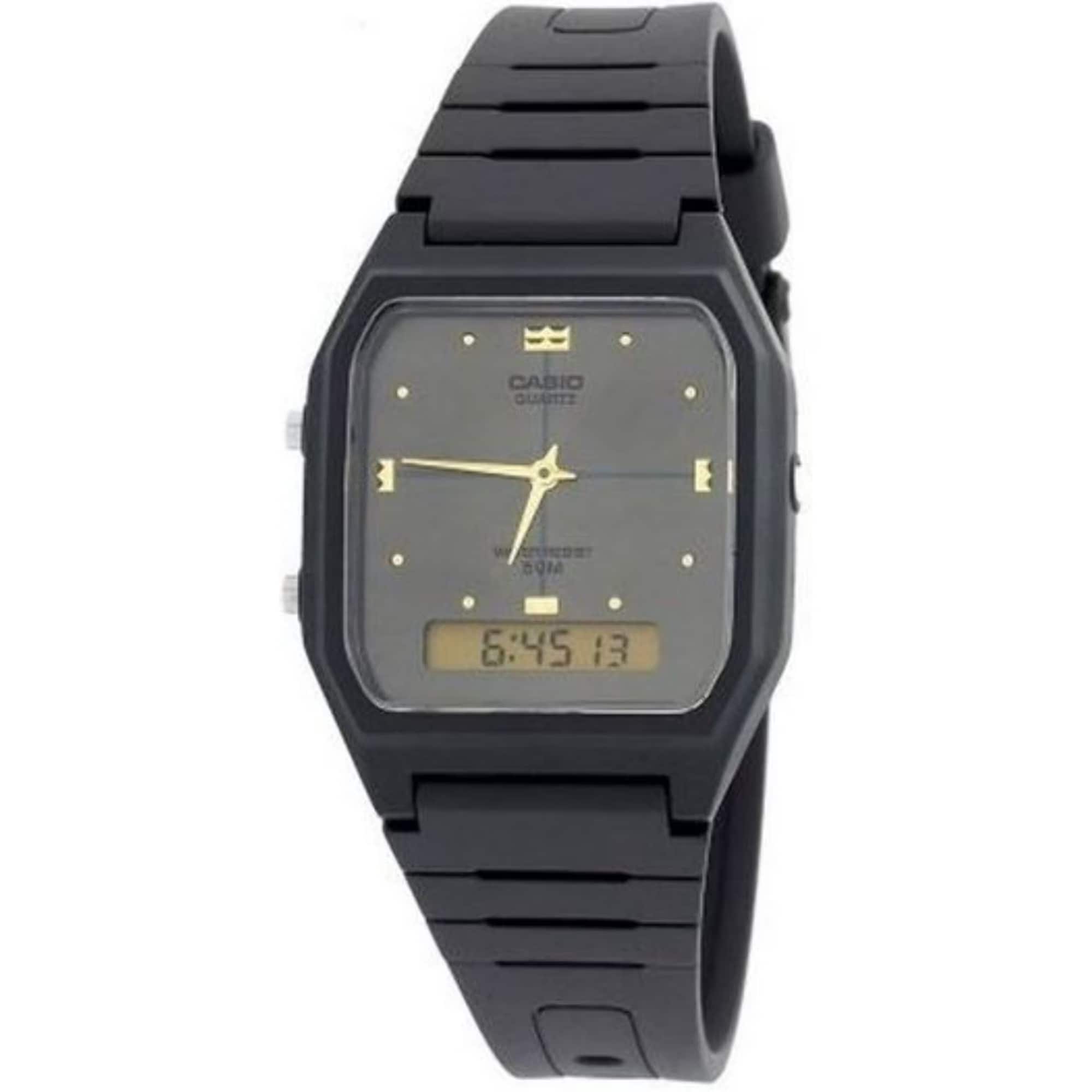 Casio - Unisex Analog-Digital Watch with Gray Dial and Band - AW-48HE-8AV - Black