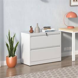 HTUTWOO - 2 Drawer Lateral File Cabinet with Lock –Heavy-Duty Metal Filing Cabinet,Silent Full-Extension Slides,Storage for Letter - White