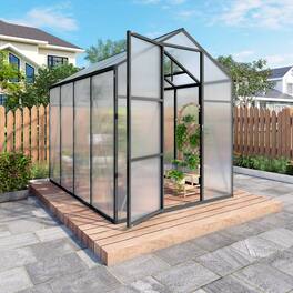 Mondawe - 6x8 FT Polycarbonate Greenhouse with Raised Base and Anchor Aluminum, Gain Height Windproof Aluminum - Black