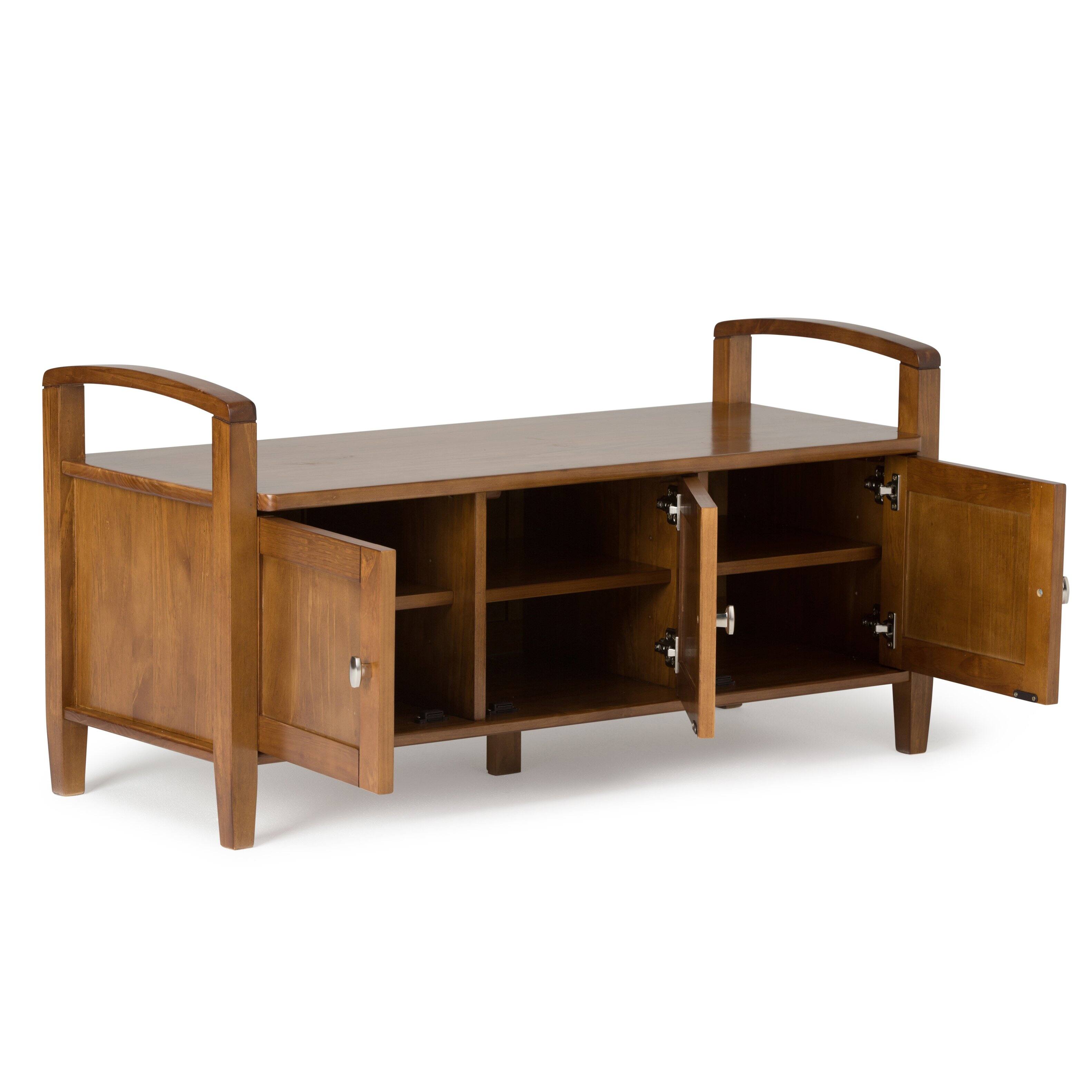Left. Simpli Home - Warm Shaker Solid Wood 44 inch Wide Storage Bench and 36 inch Wide Storage Cabinet in Light Golden Brown - Light Golden Brown.