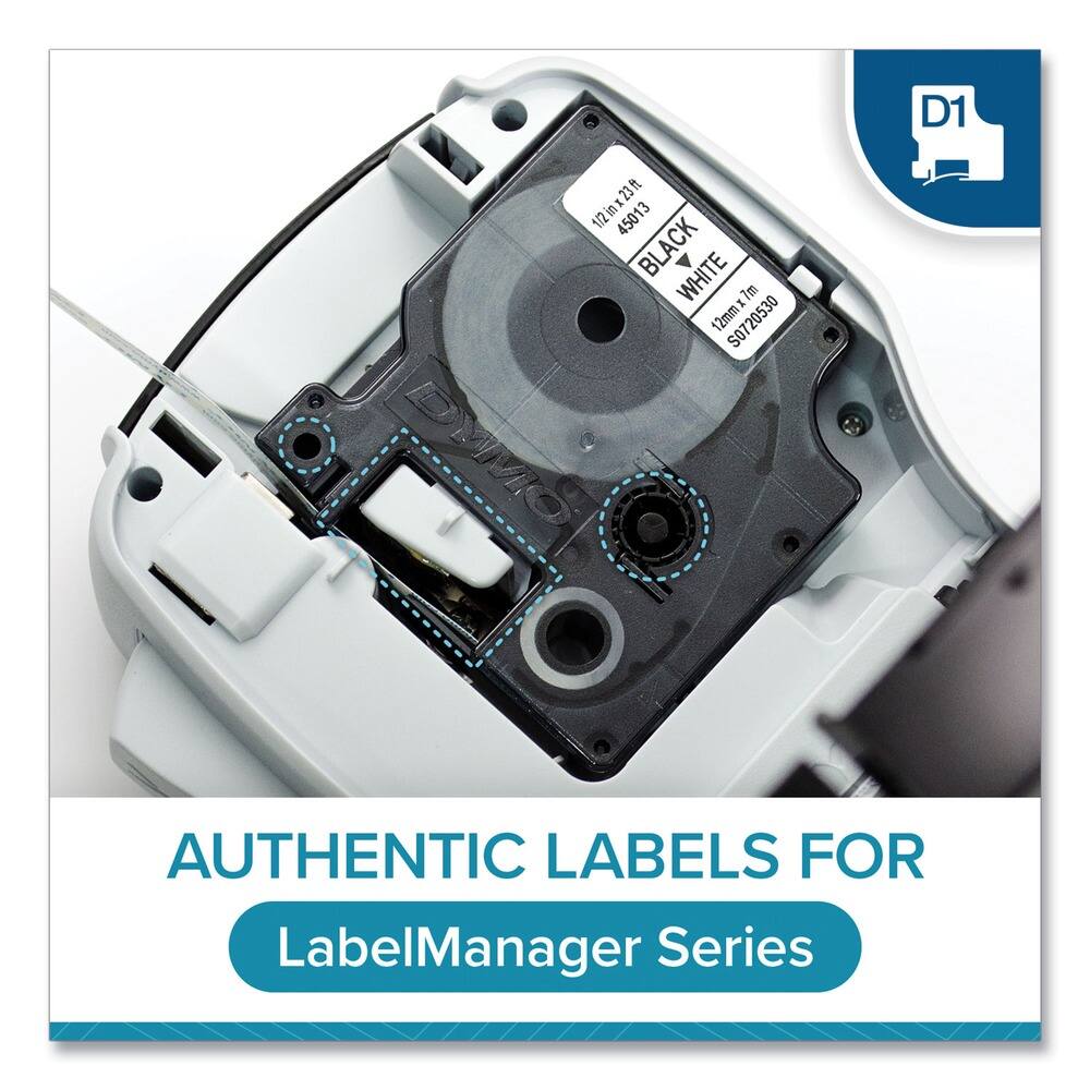 D1 23t 1/2 in x 23 1/2 in 45013 BLACK WHITE Im - 12mm x 1m S0720530 DYMO AUTHENTIC LABELS FOR LabelManager Series
