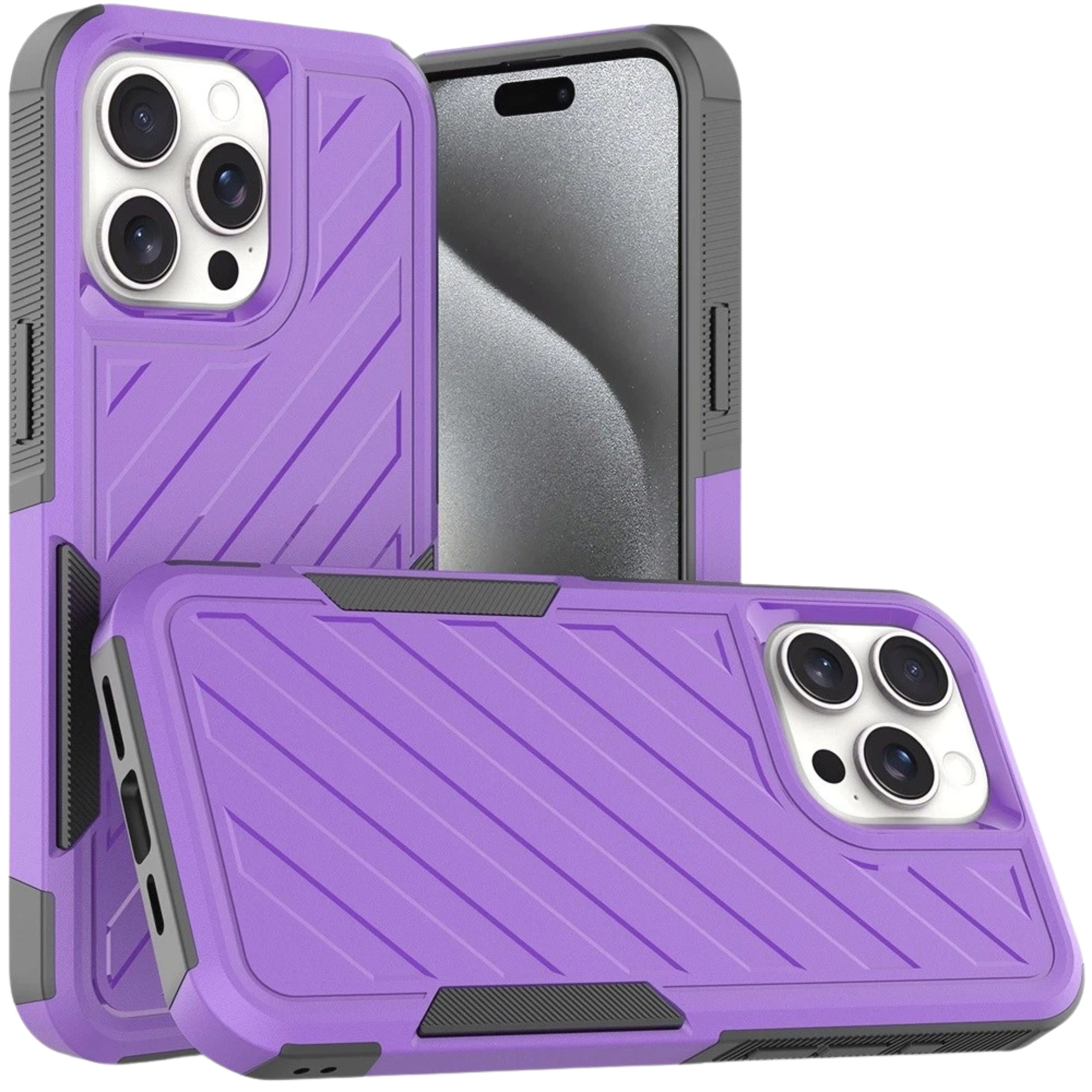 Kitcheniva - Dual Layer Shockproof Case With Tempered Glass For iPhone 15 Pro Max /Black - Dark Purple