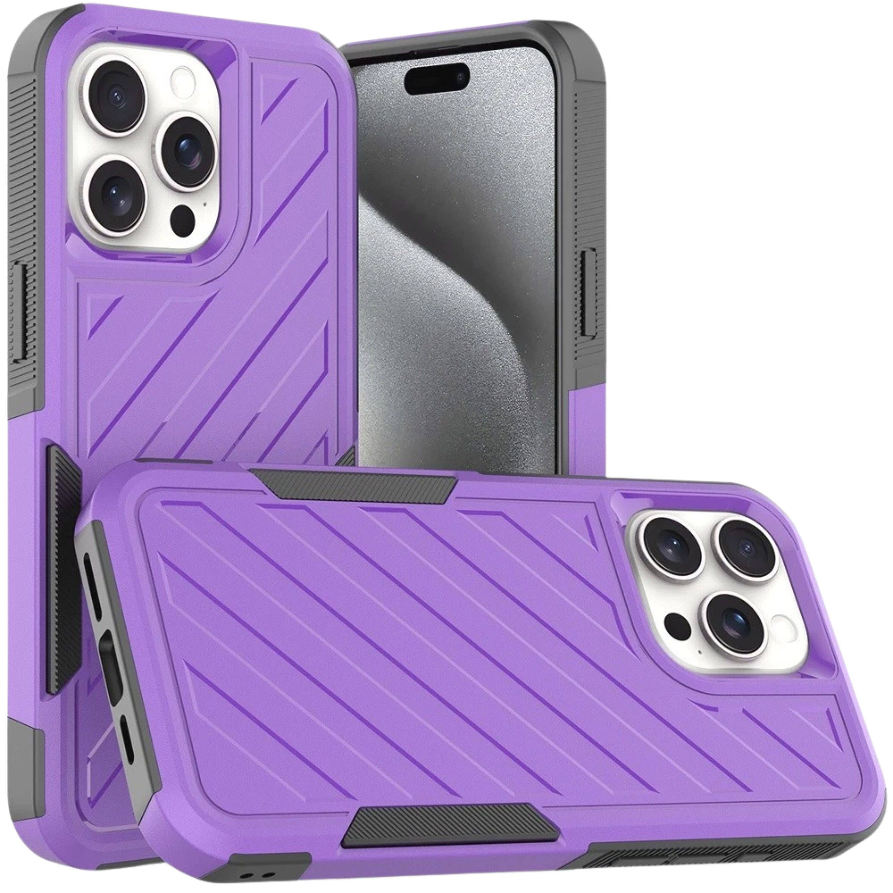 Front. Kitcheniva - Dual Layer Shockproof Case With Tempered Glass For iPhone 15 Pro Max Dark Purple/Black - Dark Purple.