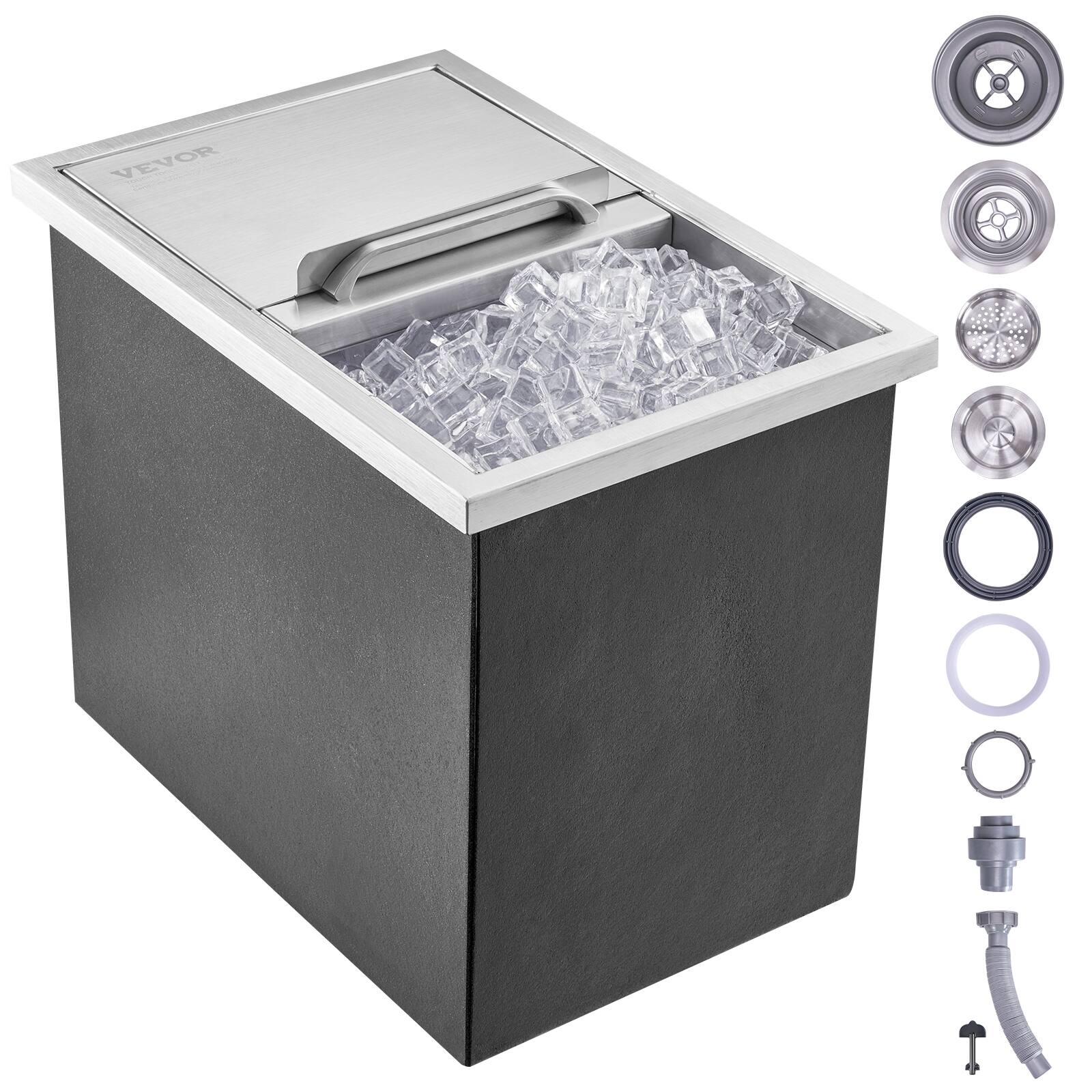 VEVOR - Drop in Ice Chest, 18"L x 12"W x 14.5"H Stainless Steel Ice Cooler, Commercial Ice Bin with Sliding Cover, 40.9 qt - Silver