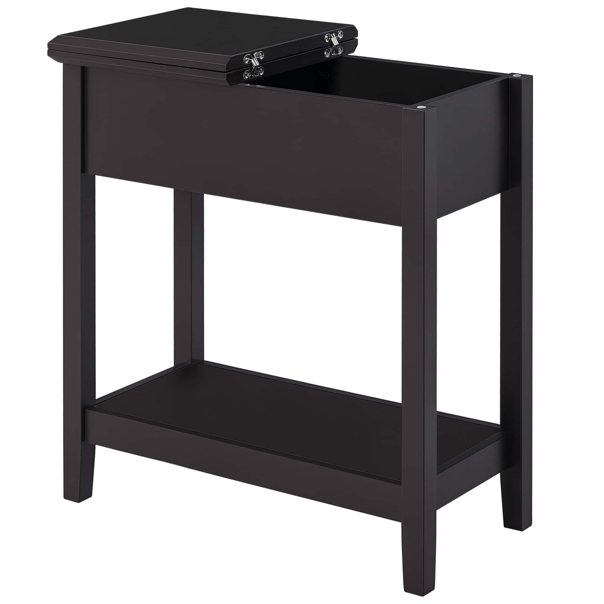 Homcom - End Table, Narrow Side Table with Flip Top, Storage Cabinet, Bottom Shelf for Living Room - Dark coffee