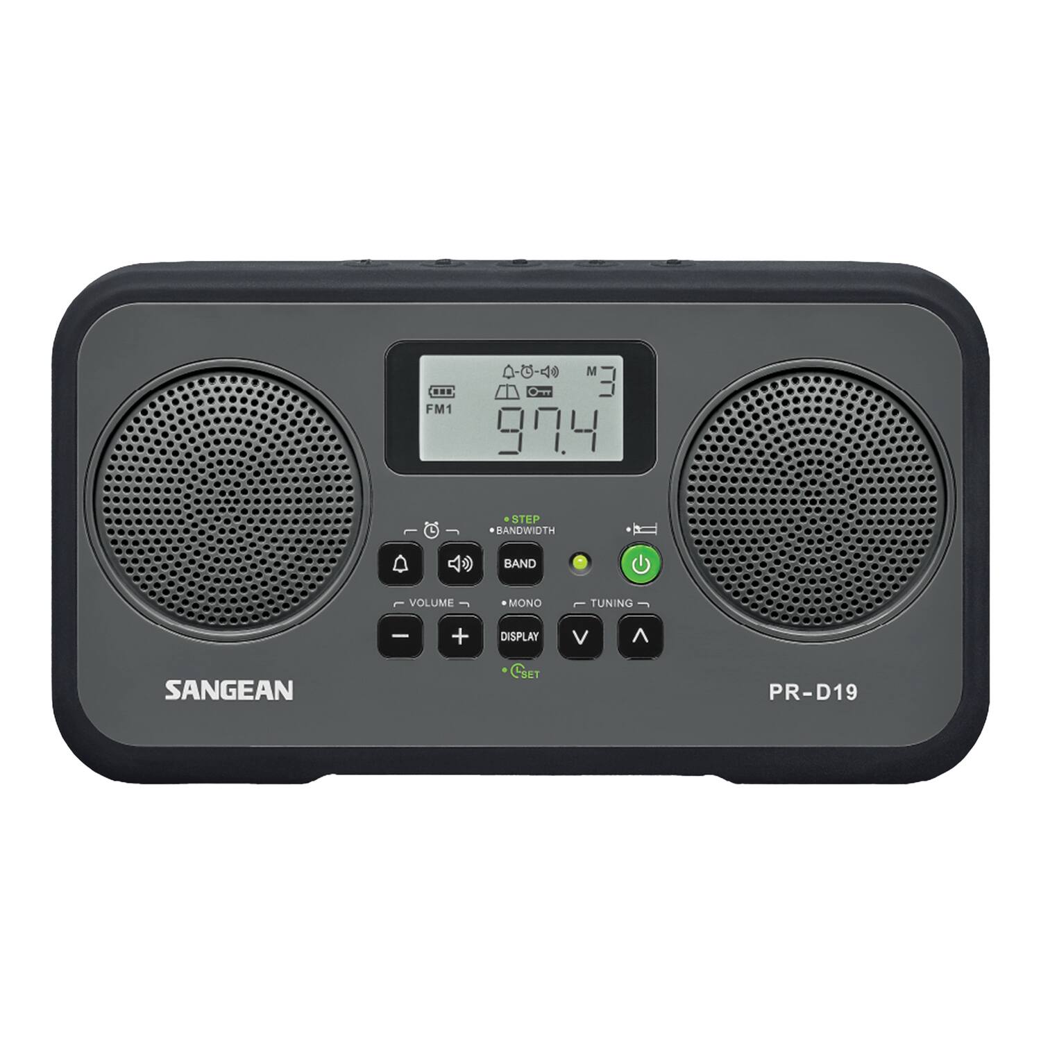 FM1 0-0-40 M O-m "3 99.4 & STEP BANDWIDTH A BAND VOLUME MONO TUNING I + DISPLAY V ^ SANGEAN HE PR-D19