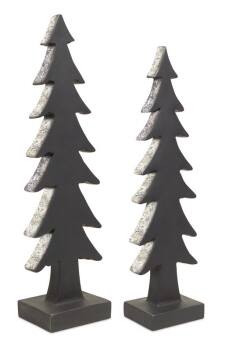 Diva At Home - Set of 2 Glitter Edging Christmas Tree Silhouette Tabletop Decor 22" - Gray