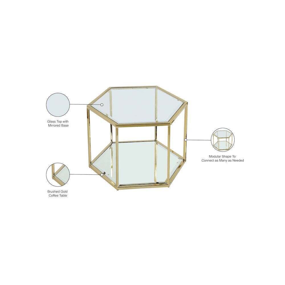 Glass Top with Mirrored Base  
Modular Shape To Connect as Many as Needed  
Brushed Gold Coffee Table