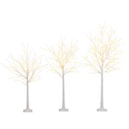 Costway - 4' 5' 6' Lighted Birch Tree Set Artificial Christmas Tree with 96 + 72 + 48 Warm LED Lights - White
