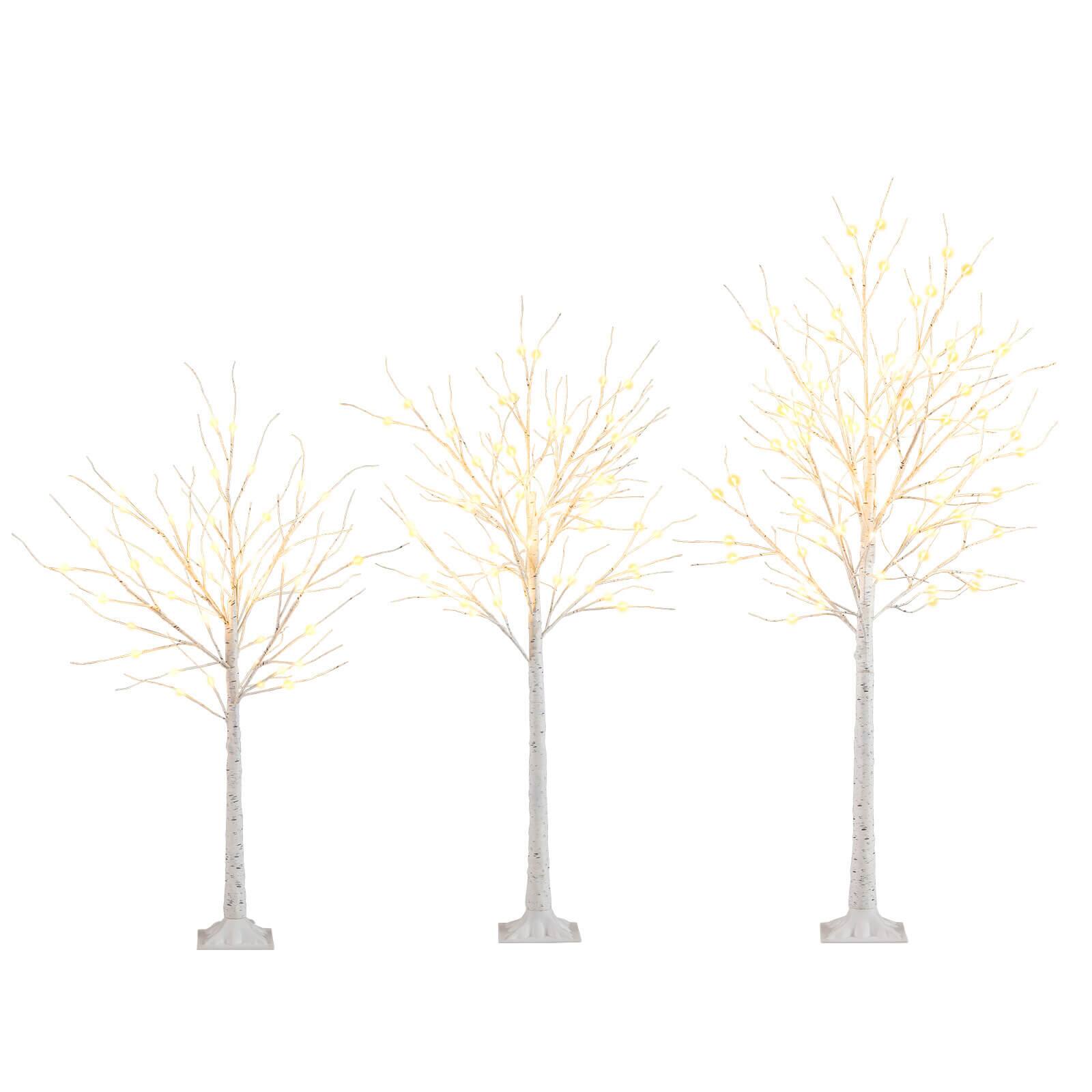 Front. Costway - Costway 4' 5' 6' Lighted Birch Tree Set Artificial Christmas Tree with 96 + 72 + 48 Warm White LED Lights - White.