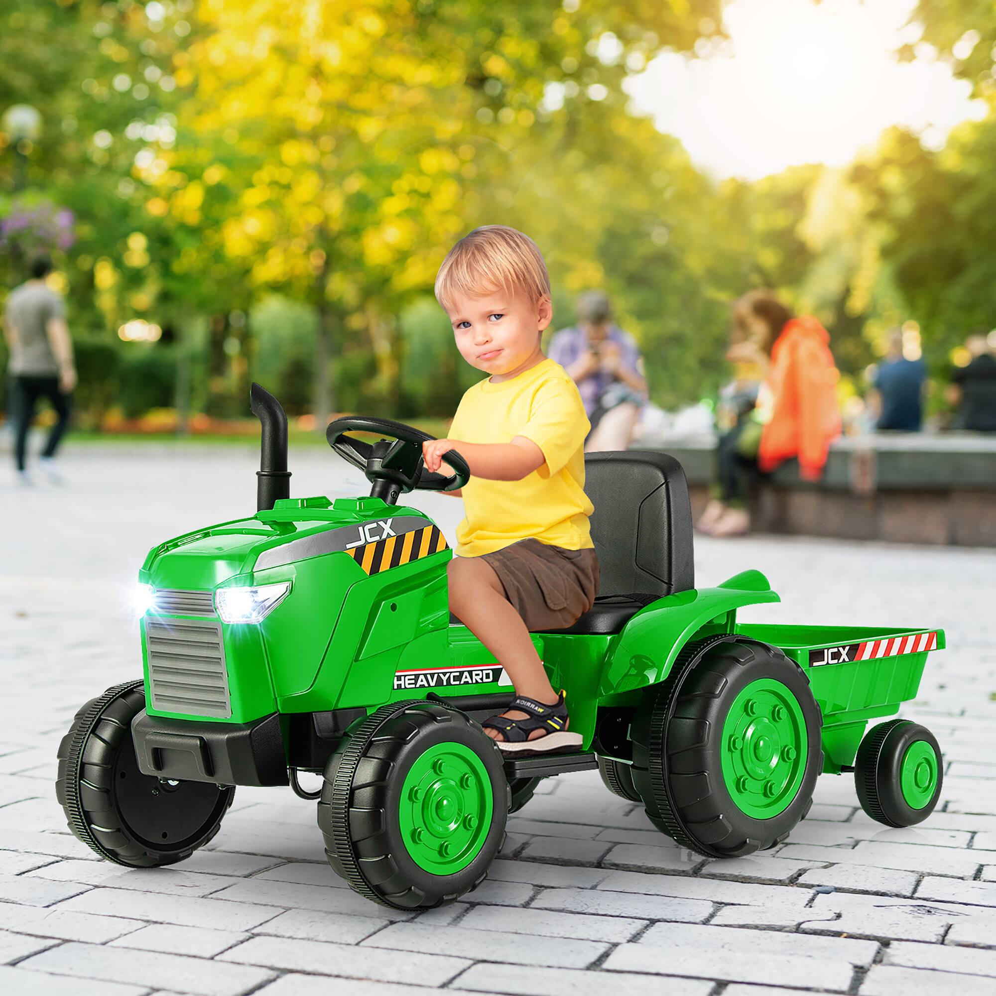 Gymax 2 in 1 Electric Toy Car 12V Kids Ride On Tractor w/ Trailer