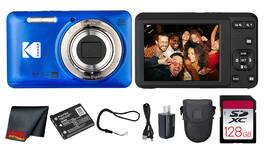 Kodak - PIXPRO FZ55 Digital Camera (Blue) (FZ55BL) + 128GB Card + Case + Cleaning Cloth