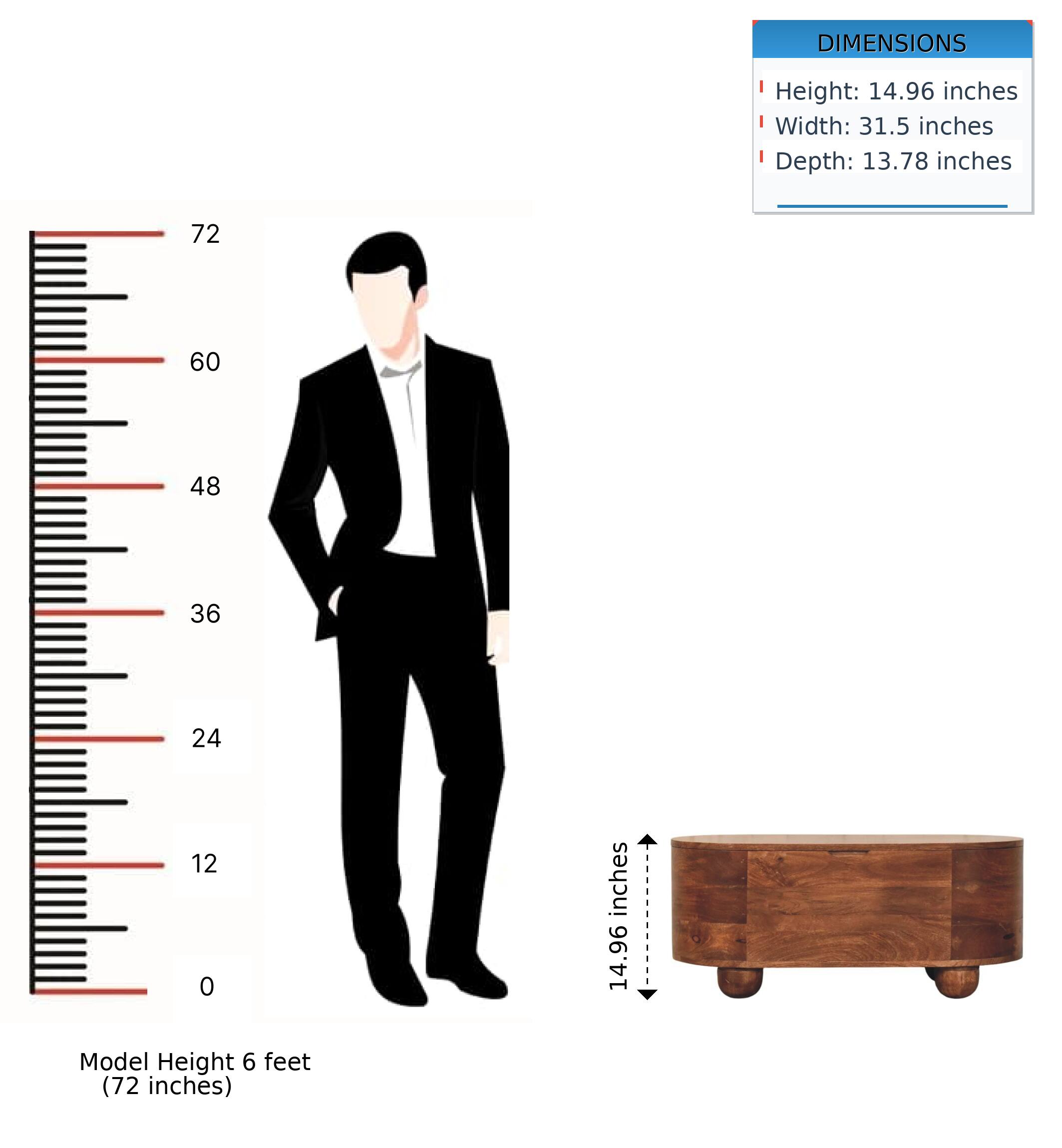 DIMENSIONS  
Height: 14.96 inches  
Width: 31.5 inches  
Depth: 13.78 inches  

72  
60  
48  
36  
24  
12  
0 inches  

Model Height 6 feet (72 inches)