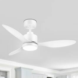 Breezary - 42" Modern Indoor Ceiling Fan, 3 ABS Blades, 6-Speed DC Motor, Remote Control, Timer, 5'' Downrod, Light/No Light Option - Matte White (With Light)