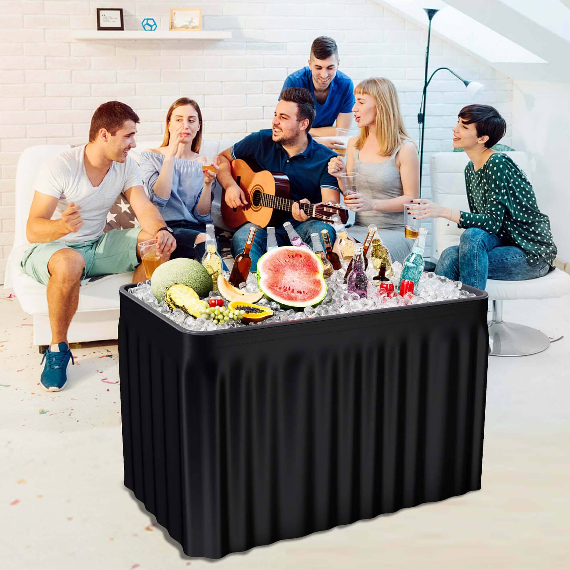 Alt View 3. Costway - Costway 4 Foot Party Ice Cooler Folding Table Plastic with Matching Skirt - Black.