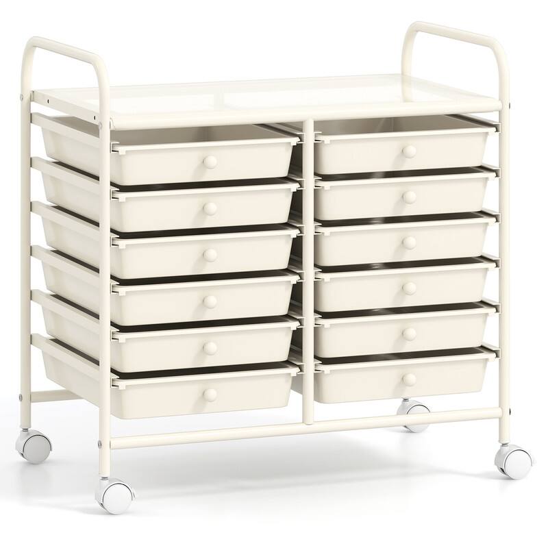 Alt View 1. WELLFOR - 12 Drawer Art & Craft Rolling Storage Cart Tools Scrapbook Paper Office School Organizer with Sturdy Frame - White.